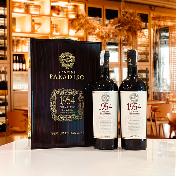 Hộp quà rượu vang 2 chai rượu vang Ý 1954 Primitivo Cantine Paradiso